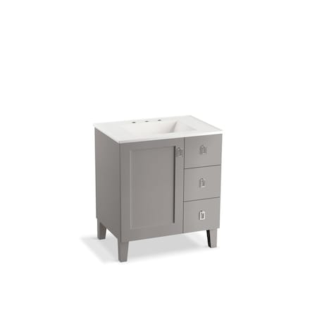 Kohler Poplin Vanity, 30  1 Door 3 Dwr Rgt Leg 99530-LGR-1WT